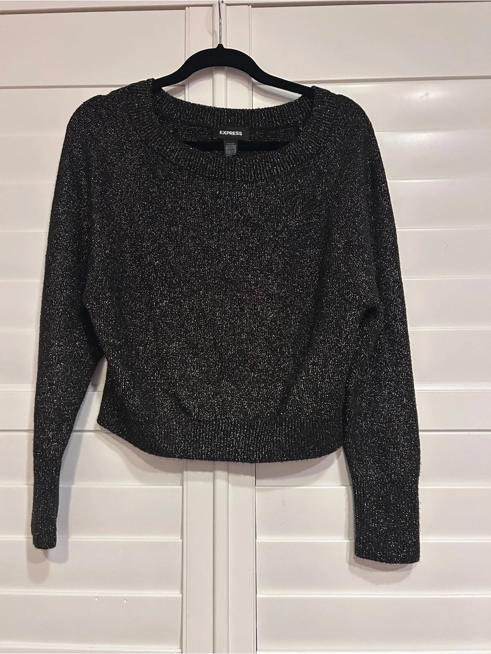 Express Cropped Crewneck Metallic Sweater Black Gold Size Small